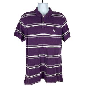 Chaps Mens Purple Striped Polo Shirt Custom Fit Size L 100% Cotton